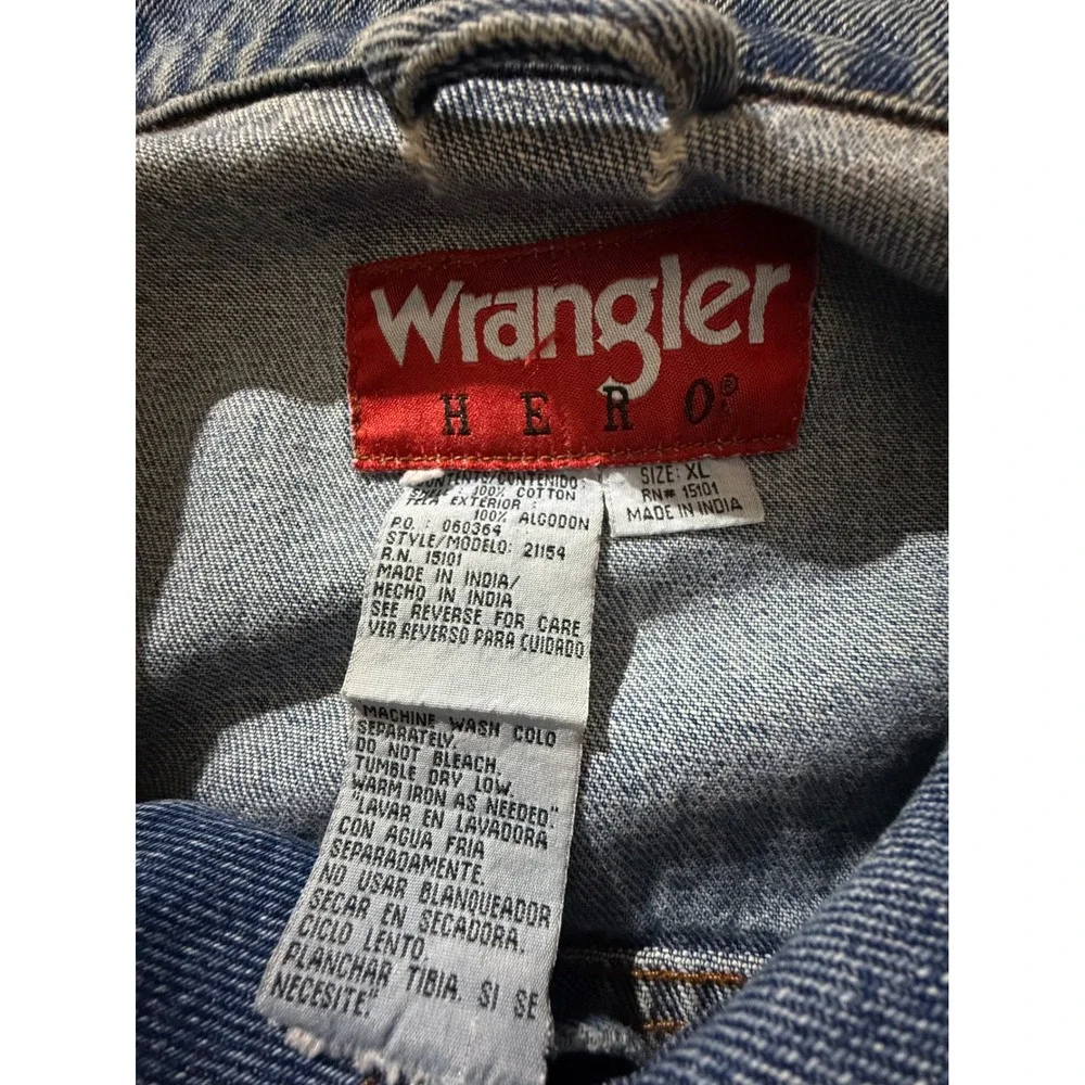Wrangler Hero‎ Mens Blue Denim Trucker Jacket Medium Wash Cotton XL 21154